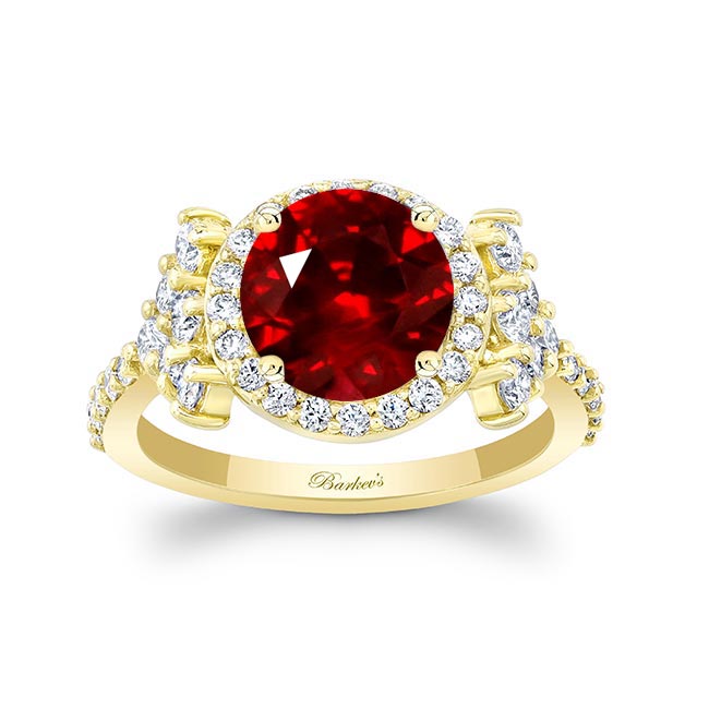 Yellow Gold 2 Carat Lab Ruby And Diamond Cluster Ring