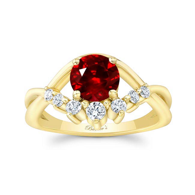 Yellow Gold Ruby And Diamond Unique Engagement Ring