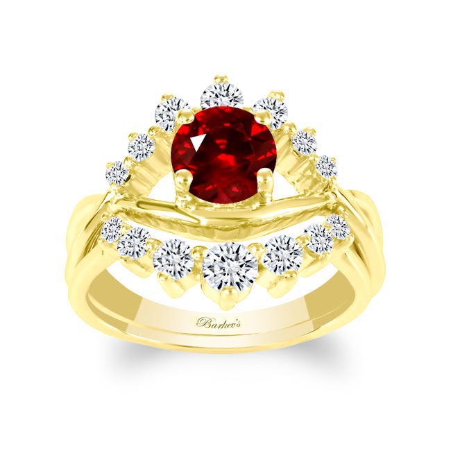 Yellow Gold Ruby And Diamond Unique Wedding Set