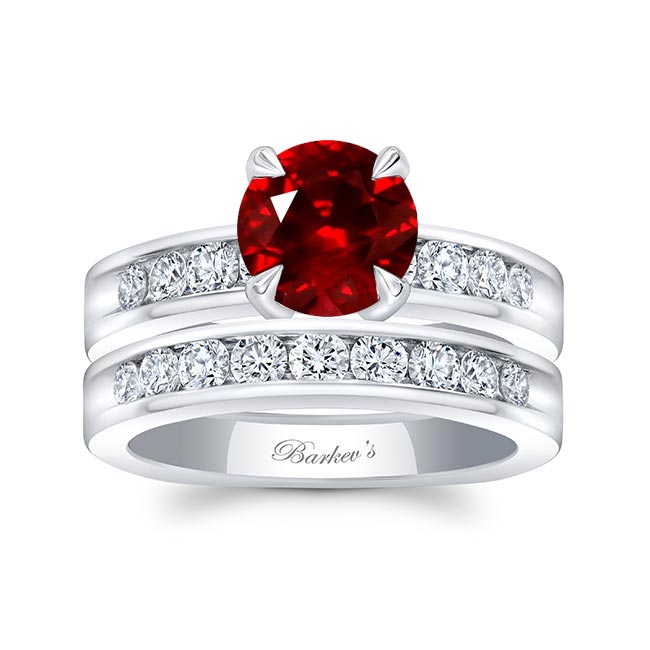 Platinum 1 Carat Lab Ruby And Diamond Wedding Ring Set