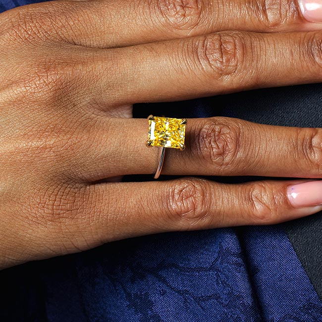 5 Carat Radiant Cut Yellow Diamond Ring Image 4