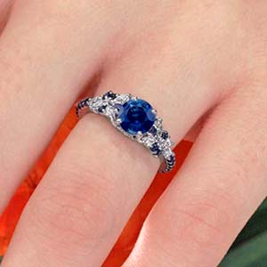 Woman with a unique sapphire engagement ring