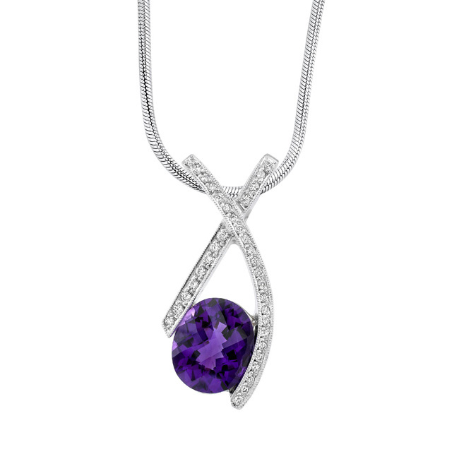 White gold diamond & amethyst Necklace 7042N