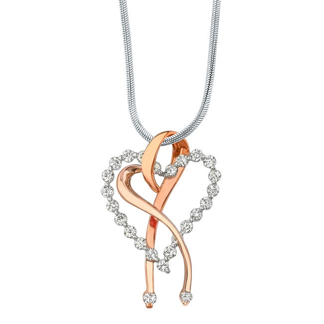 White Rose Gold Diamond Heart Necklace 7363N