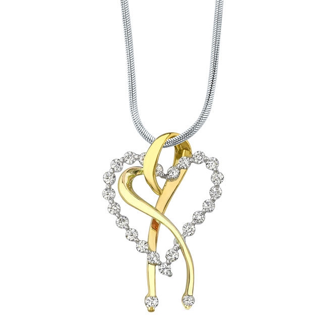  White Yellow Gold Diamond Heart Necklace 7363N Image 1
