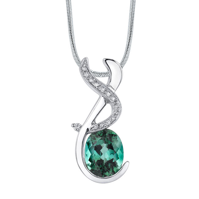 White Gold Green Tourmaline Necklace 7420N