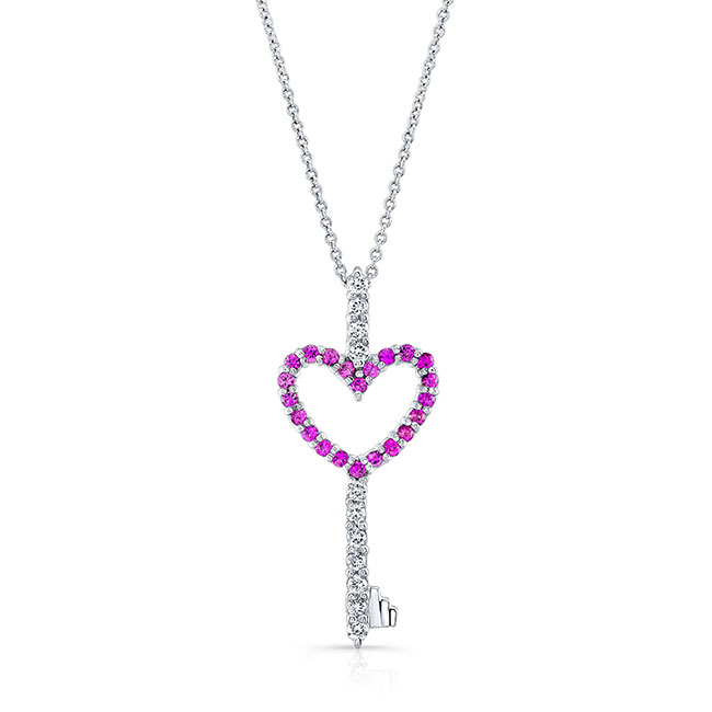  White Gold Pink Sapphire Heart Necklace 7957NPS Image 1