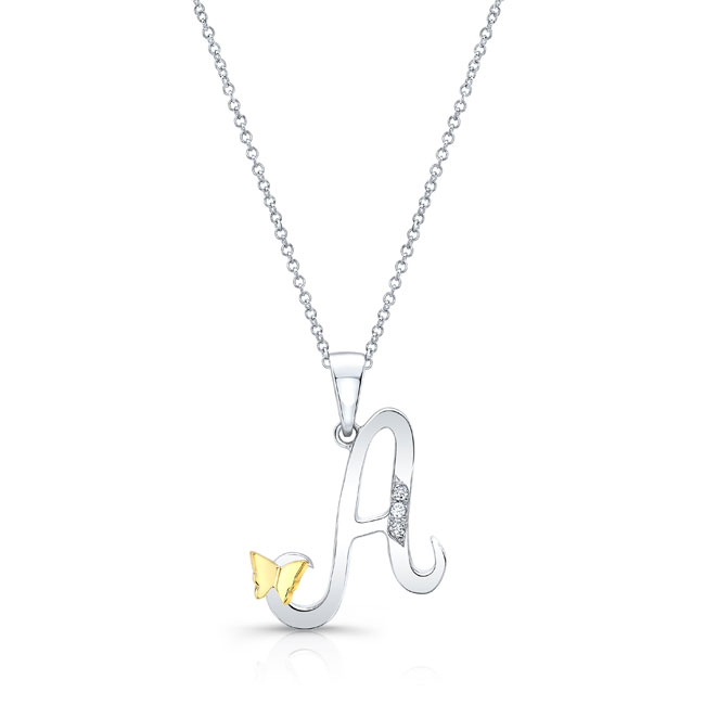  White Gold A Initial Necklace Image 1