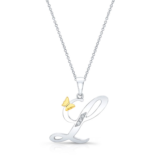  White Gold L Initial Necklace Image 1