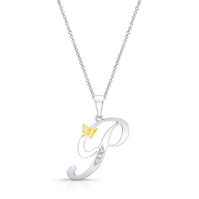  White Gold P Initial Necklace Image 1