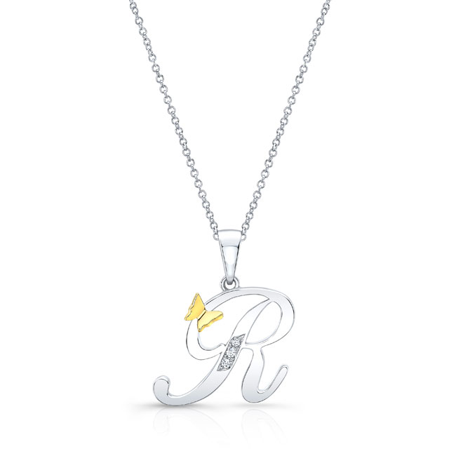  White Gold R Initial Necklace Image 1