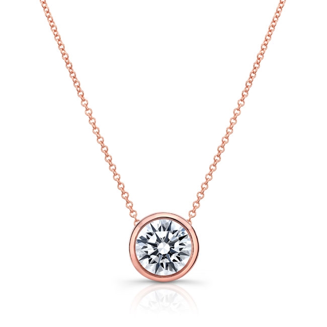 Rose Gold Bezel Lab Grown Diamond Necklace