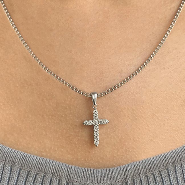 Platinum Dainty Cross Necklace Image 2