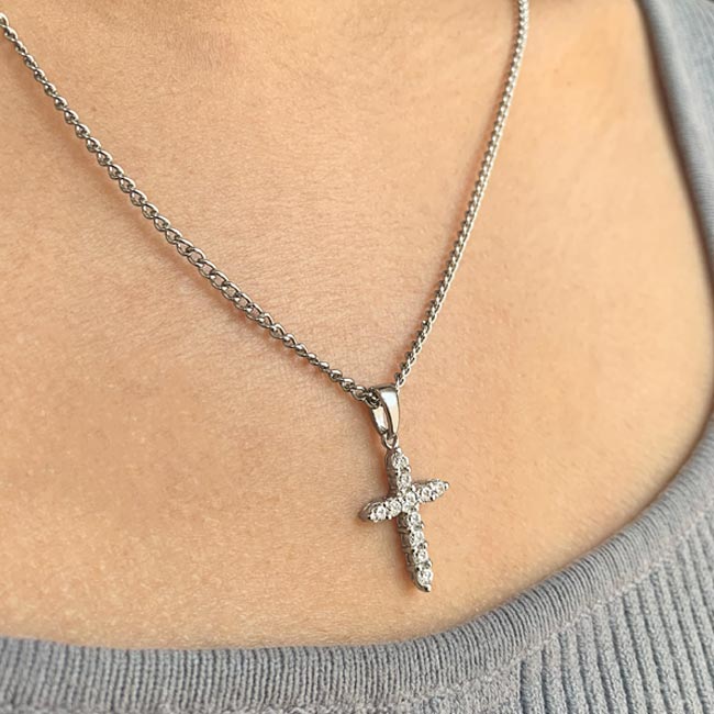 White Gold Dainty Cross Necklace Image 3