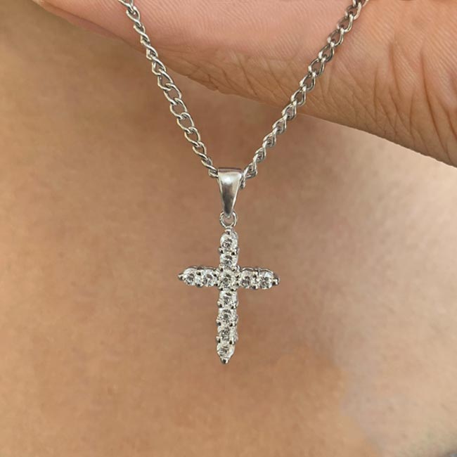 Platinum Dainty Cross Necklace Image 4