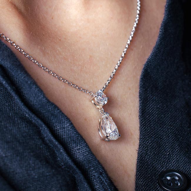 Pear and Round Diamond Drop Pendant | Frassanito Jewelers