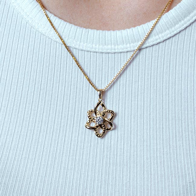 Yellow Gold Moissanite Flower Necklace Image 2