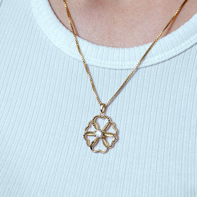 Yellow Gold Moissanite Heart Necklace Image 2