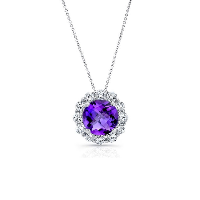 Amethyst & Diamond Halo Necklace AM-8125N