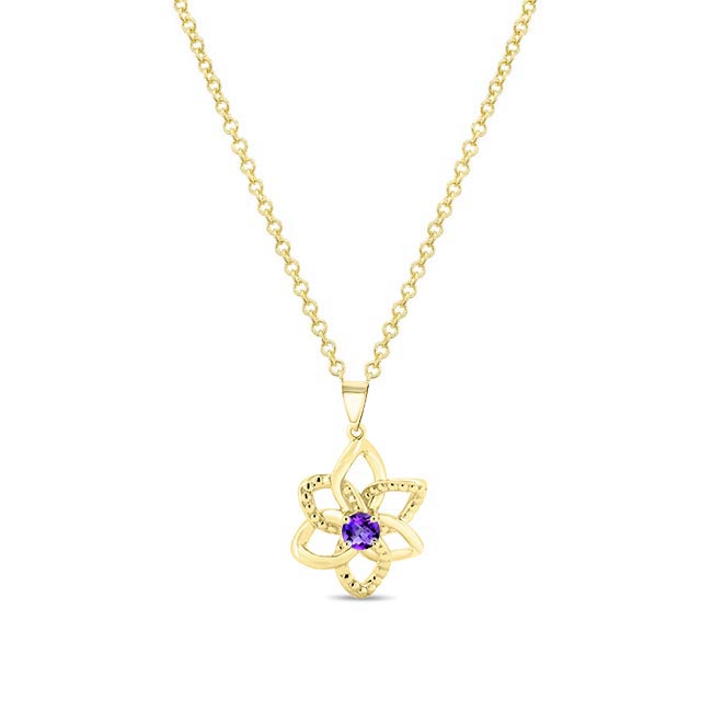 Yellow Gold Amethyst Flower Necklace