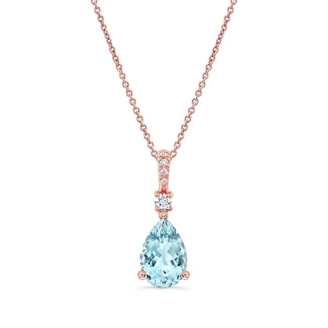 Rose Gold Pear Shape Aquamarine And Diamond Necklace