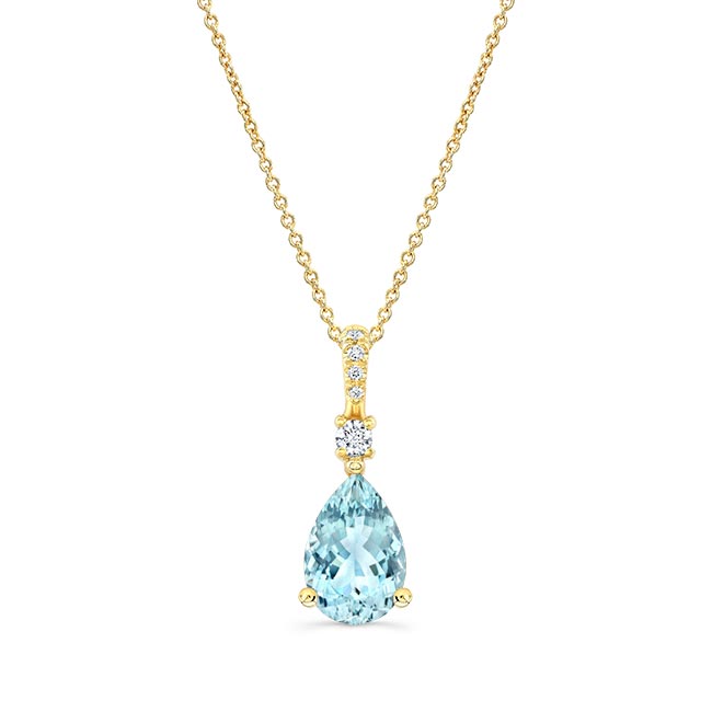 Yellow Gold Pear Shape Aquamarine And Diamond Necklace