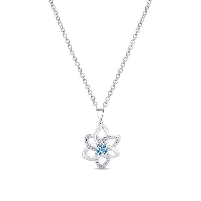 Platinum Aquamarine Flower Necklace
