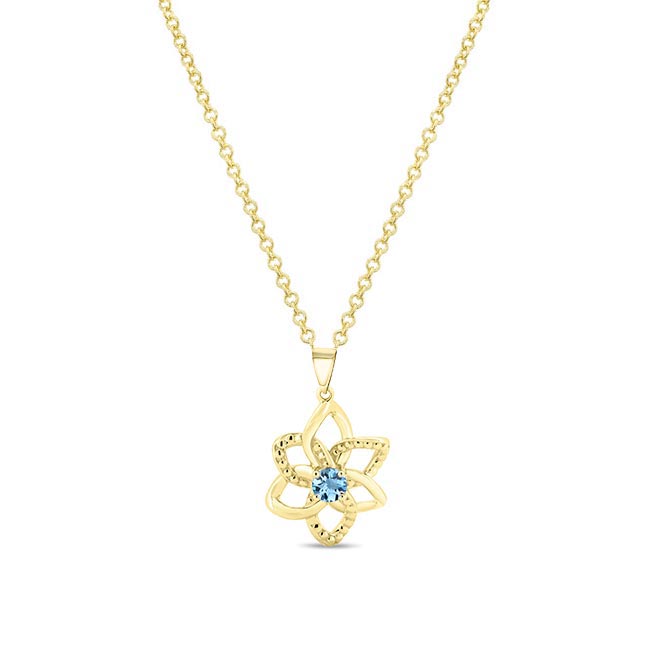 Yellow Gold Aquamarine Flower Necklace