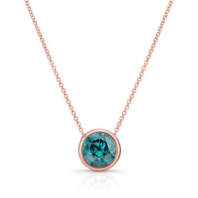 Rose Gold Bezel Blue Diamond Necklace