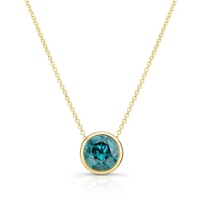 Yellow Gold Bezel Blue Diamond Necklace
