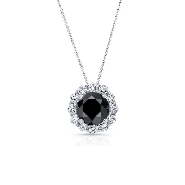  Black & White Diamond Halo Necklace BK-8125N Image 1