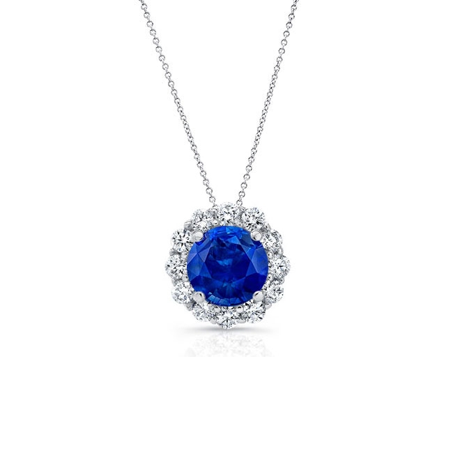 Blue Sapphire & Diamond Halo Necklace BS-8125N