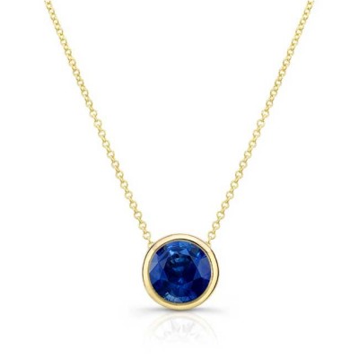 Yellow Gold Bezel Blue Sapphire Necklace