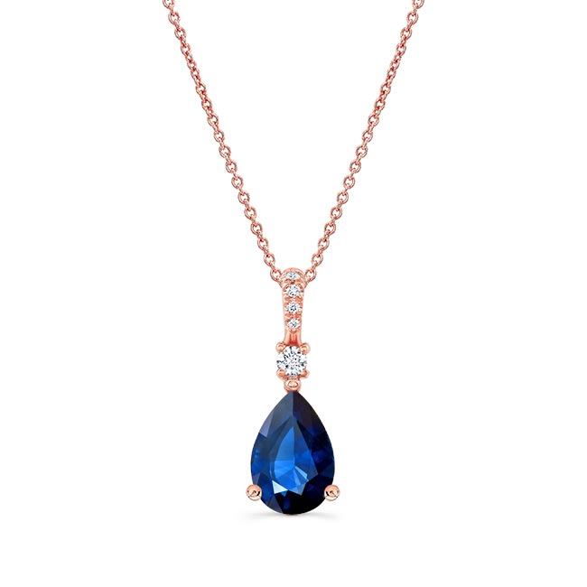 Rose Gold Pear Shape Blue Sapphire And Diamond Necklace