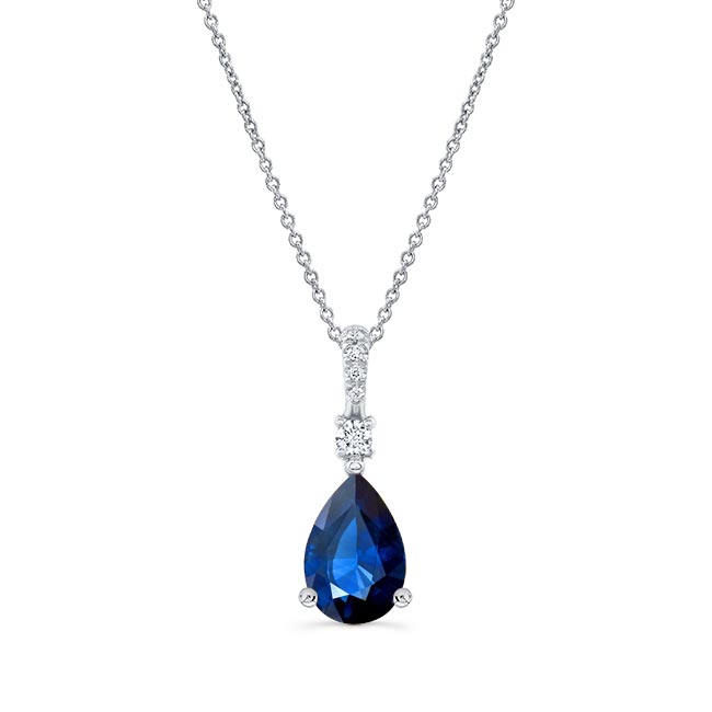 White Gold Pear Shape Blue Sapphire And Diamond Necklace
