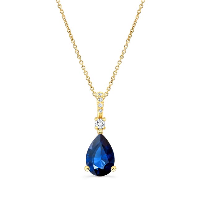 Yellow Gold Pear Shape Blue Sapphire And Diamond Necklace