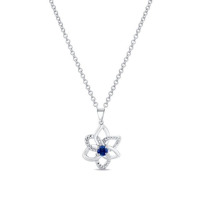 White Gold Blue Sapphire Flower Necklace