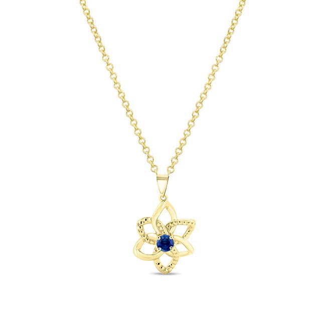 Yellow Gold Blue Sapphire Flower Necklace