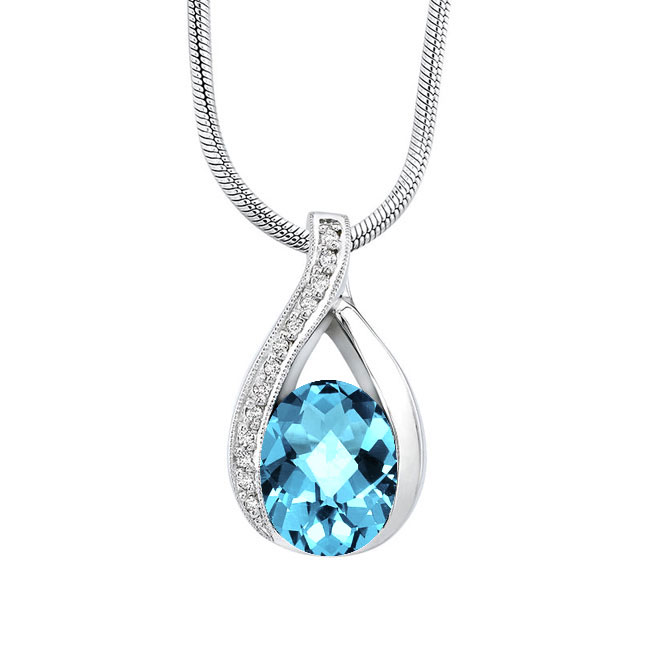 Oval Blue Topaz And Diamond Necklace