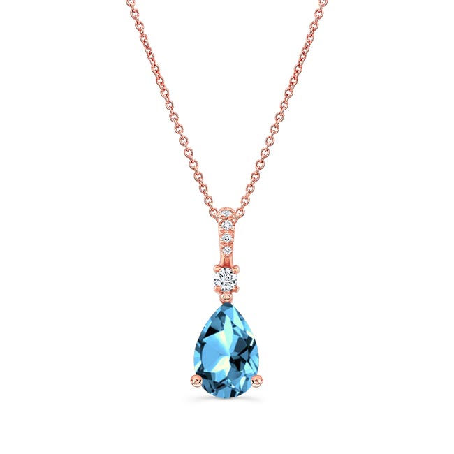 Rose Gold Pear Shape Blue Topaz And Diamond Necklace