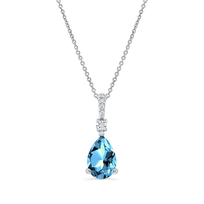  White Gold Pear Shape Blue Topaz And Diamond Necklace Image 1