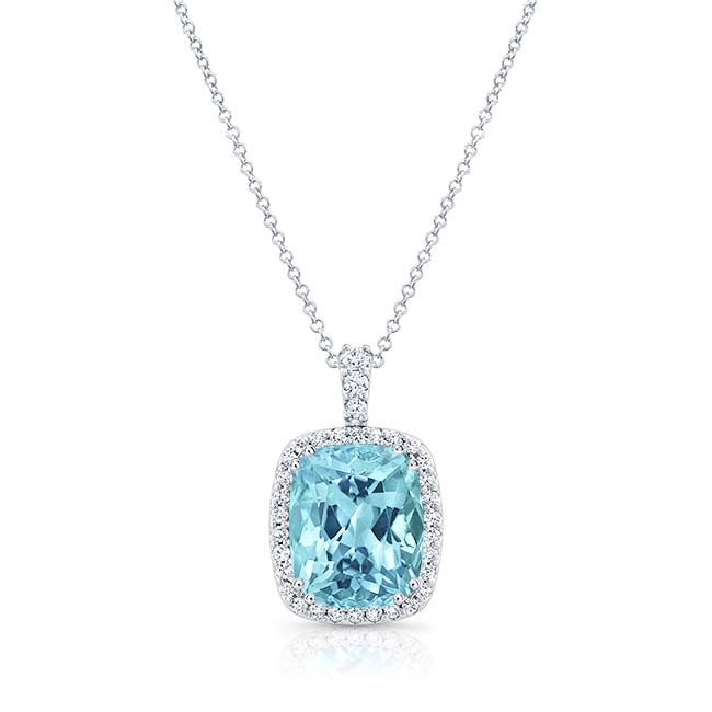 5 Carat Cushion Blue Topaz Diamond Necklace