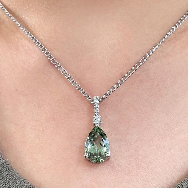 Pear Shape Green Amethyst And Diamond Necklace Image 2