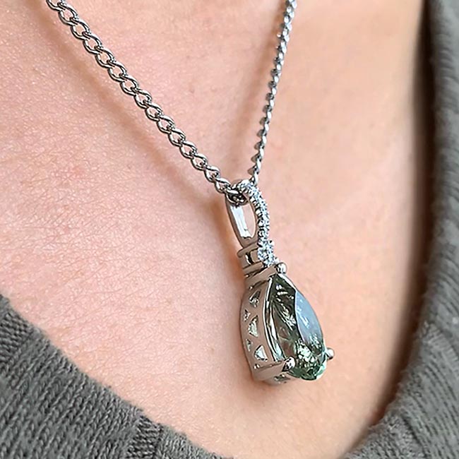 Pear Shape Green Amethyst And Diamond Necklace Image 3
