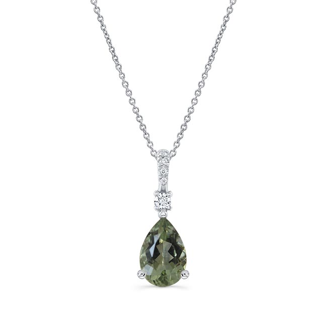 Pear Shape Green Amethyst And Diamond Necklace