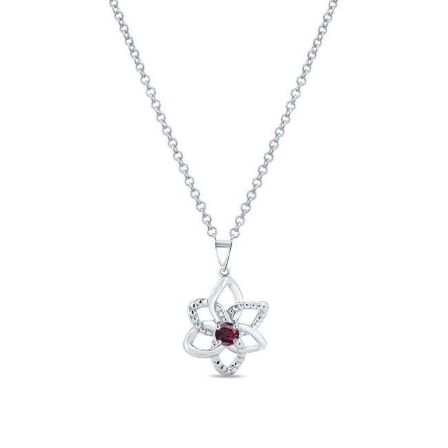 Garnet Silver Flower Necklace