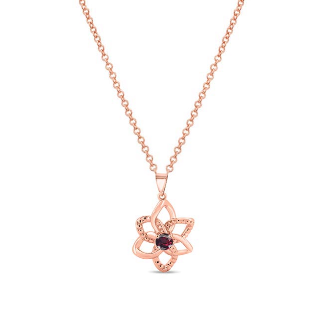 Rose Gold Garnet Flower Necklace