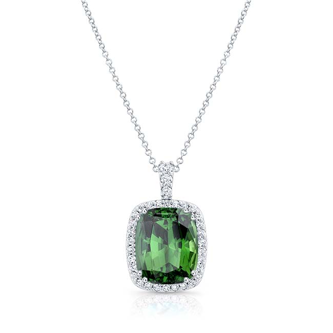 5 Carat Cushion Green Tourmaline Diamond Necklace Image 1