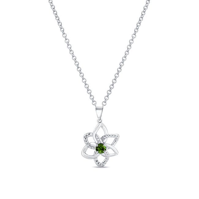 Green Tourmaline Silver Flower Necklace