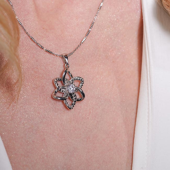 Lab Diamond Silver Flower Necklace Image 3
